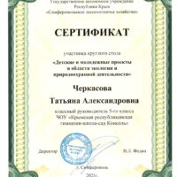 Сертификат участника круглого стола Детские и молодежные проекты в области экологии и природооранной деятельности-1